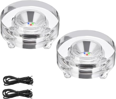 قاعدة إضاءة LED كريستالية من PATIKIL، مجموعتان بقطر 2.99 بوصة قاعدة مستديرة و7 أضواء ملونة تعرض الركائز المتغيرة وقاعدة سلكية علوية حامل مسطح للزجاج ثلاثي الأبعاد والأحجار والحرف الفنية in Saudi Arabia