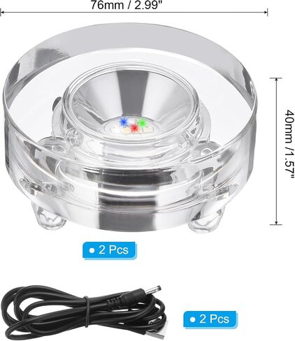 قاعدة إضاءة LED كريستالية من PATIKIL، مجموعتان بقطر 2.99 بوصة قاعدة مستديرة و7 أضواء ملونة تعرض الركائز المتغيرة وقاعدة سلكية علوية حامل مسطح للزجاج ثلاثي الأبعاد والأحجار والحرف الفنية in Saudi Arabia
