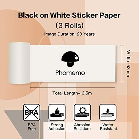 ورق لاصق حراري ملون Phomemo M02/M02 Pro/M02S Mini Printer، شخصية سوداء على أرجواني/ وردي/برتقالي، 50 مم × 3.5 م، قطر 30 مم، 3 بكرات in Kuwait