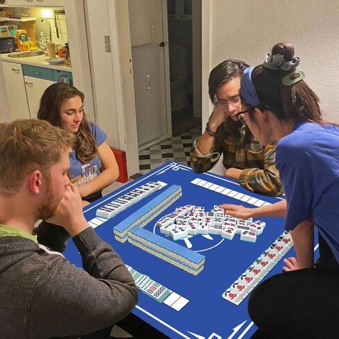 حصيرة ماجونج، غطاء طاولة ماجونج مضاد للانزلاق لتقليل الضوضاء، مفرش طاولة ماجونج سميك 2.56 قدم × 2.56 قدم لألعاب بطاقات ماجونج بوكر وألعاب البلاط والدومينو (أزرق، 2.56 قدم) in Kuwait