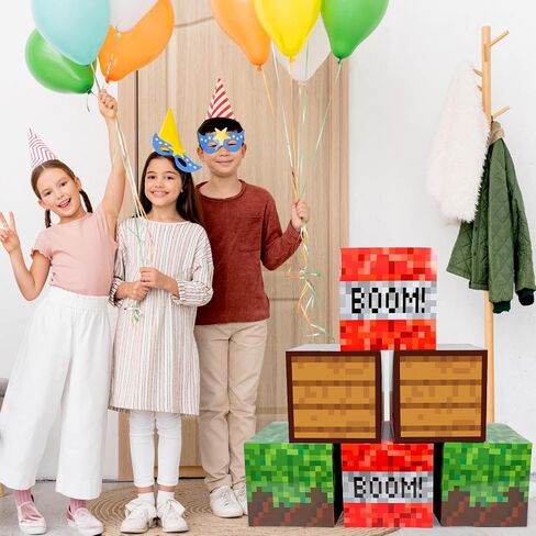 6Pieces Large Pixel Mine Party Boxes Pixel Video Game Party Decorations Pixel Miner Theme Birthday party Supplies Pixel Miner Video Gaming Centerpieces Boxes for Kid Teen Gift Birthday Party Favor in Saudi Arabia