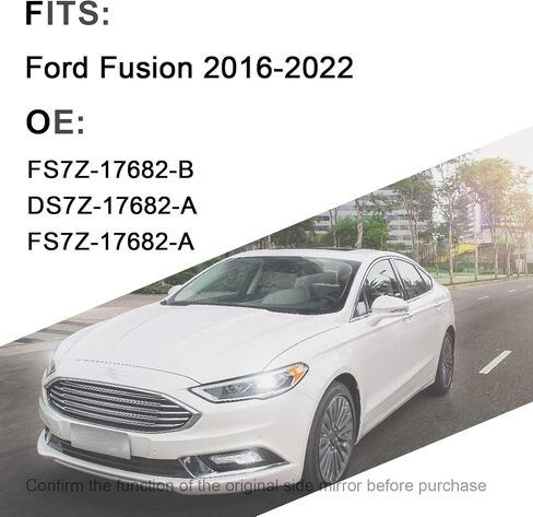 مرآة جانبية للركاب متوافقة مع Ford Fusion 2016-2022 مع زجاج كهربائي، استبدال مرايا الرؤية الجانبية اليمنى#FS7Z-17682-B أبيض in Kuwait