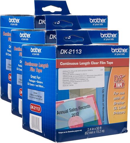 Brother Genuine DK-2113 Continuous Length Black on Clear Film Tape for Brother QL Label Printers, 2.4" x 50' (62mm x 15.2M), 1 Roll per Box, DK2113 (Pack of 3) in Kuwait