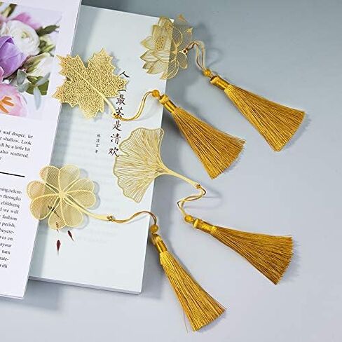 4 Pack Metal Bookmarks with Chain, Golden Hollow Bookmark for Book Lovers, Writers, Readers, Children, Teens, Men, Women, Adults in Kuwait