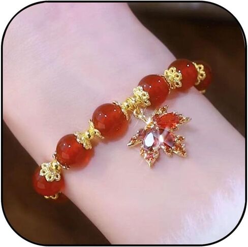 Thanksgiving Fall Bracelets for Women Red Crystal Maple Leaf Charms Bracelet Fall Beaded Stretch Bracelets Harvest Orange Brown Beaded Stretch Bracelets Autumn Party Favors Holiday Gifts in Kuwait