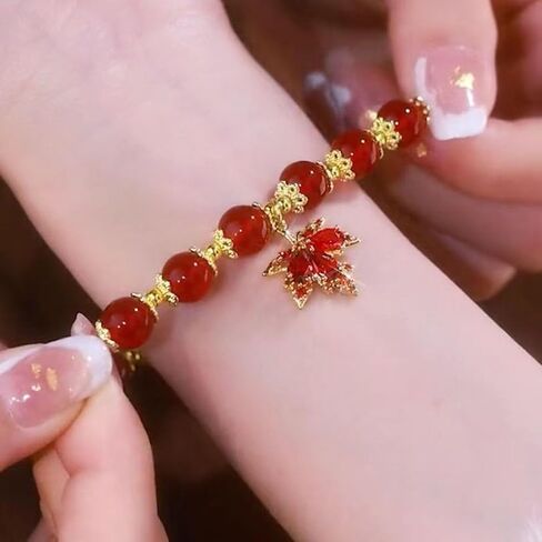 Thanksgiving Fall Bracelets for Women Red Crystal Maple Leaf Charms Bracelet Fall Beaded Stretch Bracelets Harvest Orange Brown Beaded Stretch Bracelets Autumn Party Favors Holiday Gifts in Kuwait
