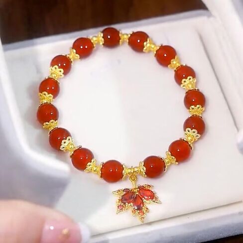 Thanksgiving Fall Bracelets for Women Red Crystal Maple Leaf Charms Bracelet Fall Beaded Stretch Bracelets Harvest Orange Brown Beaded Stretch Bracelets Autumn Party Favors Holiday Gifts in Kuwait