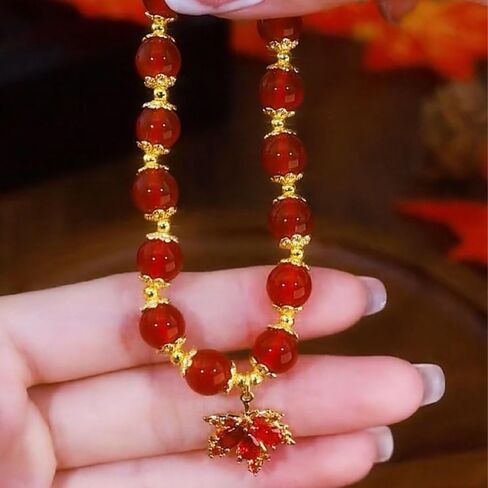 Thanksgiving Fall Bracelets for Women Red Crystal Maple Leaf Charms Bracelet Fall Beaded Stretch Bracelets Harvest Orange Brown Beaded Stretch Bracelets Autumn Party Favors Holiday Gifts in Kuwait