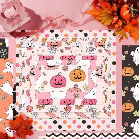 24 Sheets Pink Halloween Scrapbook Paper, 12 Inch Cute Pumpkin Ghost Pattern Paper Double-Sided Holiday Craft Paper for Card Making Supplies Journal Photo Album Party Decor in Saudi Arabia
