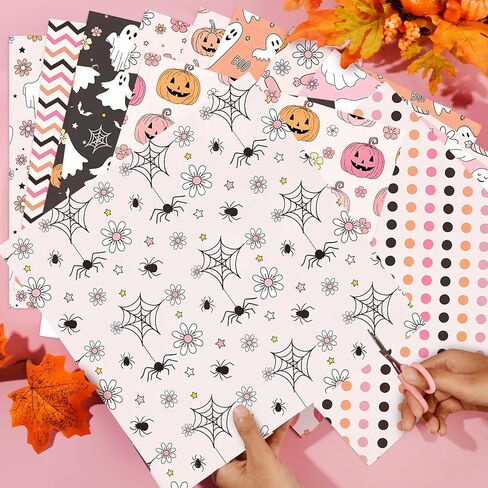 24 Sheets Pink Halloween Scrapbook Paper, 12 Inch Cute Pumpkin Ghost Pattern Paper Double-Sided Holiday Craft Paper for Card Making Supplies Journal Photo Album Party Decor in Saudi Arabia