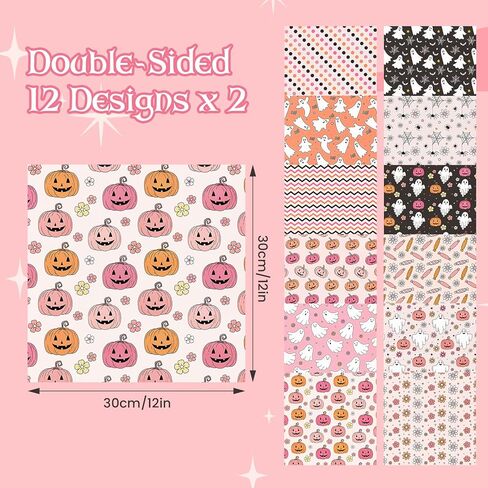24 Sheets Pink Halloween Scrapbook Paper, 12 Inch Cute Pumpkin Ghost Pattern Paper Double-Sided Holiday Craft Paper for Card Making Supplies Journal Photo Album Party Decor in Saudi Arabia