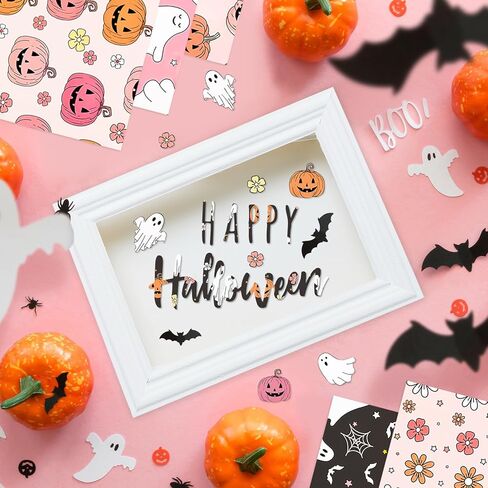 24 Sheets Pink Halloween Scrapbook Paper, 12 Inch Cute Pumpkin Ghost Pattern Paper Double-Sided Holiday Craft Paper for Card Making Supplies Journal Photo Album Party Decor in Saudi Arabia