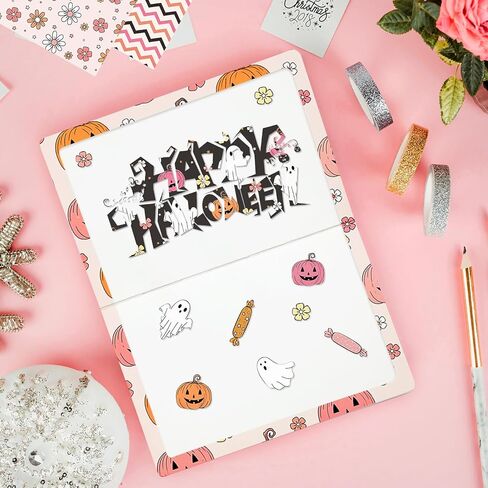 24 Sheets Pink Halloween Scrapbook Paper, 12 Inch Cute Pumpkin Ghost Pattern Paper Double-Sided Holiday Craft Paper for Card Making Supplies Journal Photo Album Party Decor in Saudi Arabia