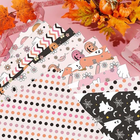 24 Sheets Pink Halloween Scrapbook Paper, 12 Inch Cute Pumpkin Ghost Pattern Paper Double-Sided Holiday Craft Paper for Card Making Supplies Journal Photo Album Party Decor in Saudi Arabia
