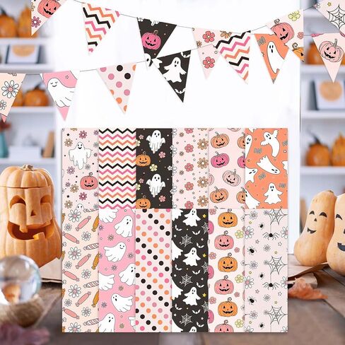 24 Sheets Pink Halloween Scrapbook Paper, 12 Inch Cute Pumpkin Ghost Pattern Paper Double-Sided Holiday Craft Paper for Card Making Supplies Journal Photo Album Party Decor in Saudi Arabia