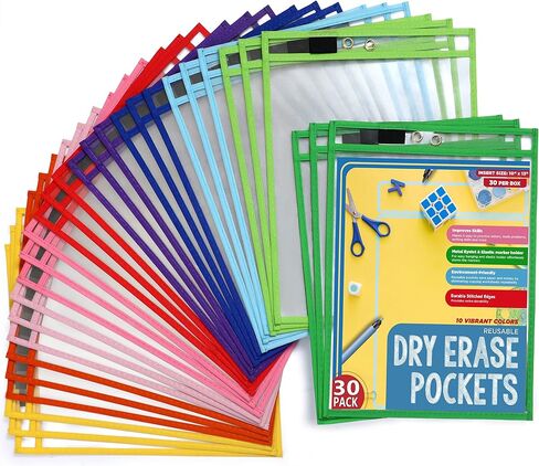 BONBELA Dry Erase Pockets - 12 Pack EASYWipeXL Heavy Duty Sheet Protectors Quickly Wipe to a Flawless Clean - Save a Bundle on 10 x 13 Reusable Dry Erase Sheets Sleeves for Work & School Worksheets in Saudi Arabia