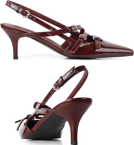 Slingback Kitten Heels for Women,3.3-in Heel Closed Pointed Toe with Adjustable Buckle Strap,Comfortable Stiletto Heels Heeled Sandals Pump Shoes Sexy,Elegant Party Dress Shoes in Saudi Arabia