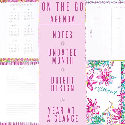 Lilly Pulitzer On The Go Agenda Set, Undated Monthly Pocket Planner with Black Ink Pen, 12 Month Annual Organizer with Notes Pages, Monthly Calendars, and Yearly Overviews (Walking on Sunshine) in Saudi Arabia