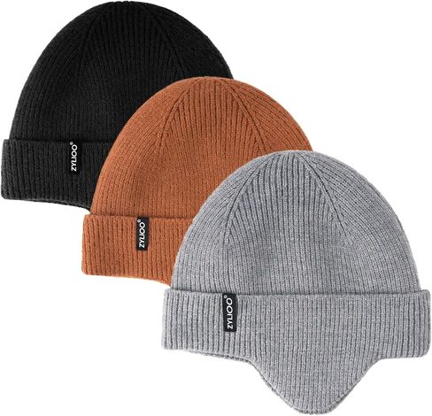 Zylioo Oversize 3XL/2XL/XL/L Beanie Hats with Ear Flap,S/M Fleece Lined Stocking Cap,Plus Size Knitted Winter Warm Hats in Saudi Arabia