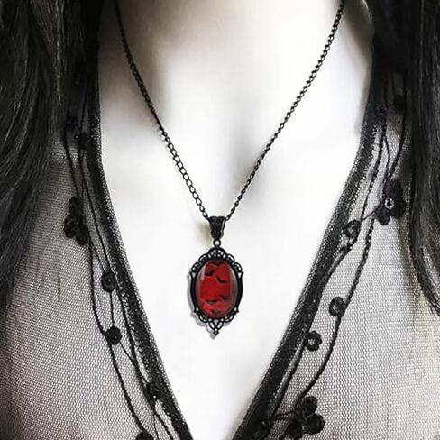 Gothic Bat Necklace Vampire Necklace Vintage Red Bat Cameo Pendant Choker Halloween Jewelry Gift in Saudi Arabia