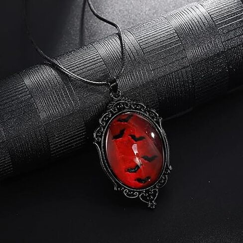 Gothic Bat Necklace Vampire Necklace Vintage Red Bat Cameo Pendant Choker Halloween Jewelry Gift in Saudi Arabia