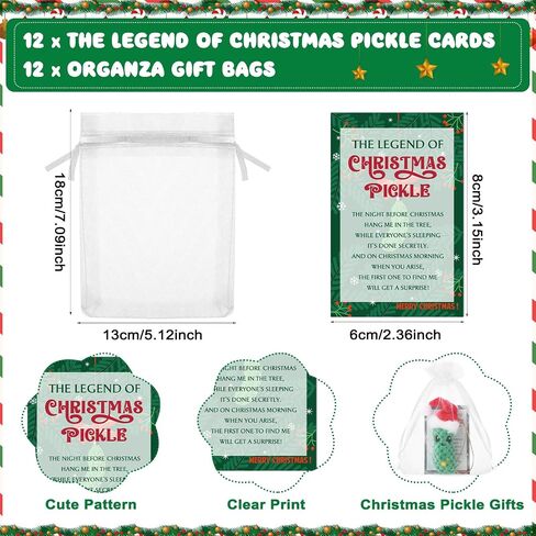 Christmas Pickle Gifts German Pickle in Santa Hat Ornament with The Legend of Pickle Card and Organza Bags Crochet Cucumber Knitted Positive Doll Stuff for Family Student Friend(12 Sets) in Saudi Arabia