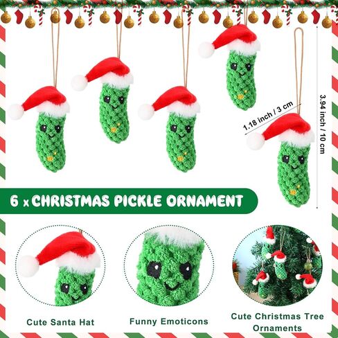 Christmas Pickle Gifts German Pickle in Santa Hat Ornament with The Legend of Pickle Card and Organza Bags Crochet Cucumber Knitted Positive Doll Stuff for Family Student Friend(12 Sets) in Saudi Arabia