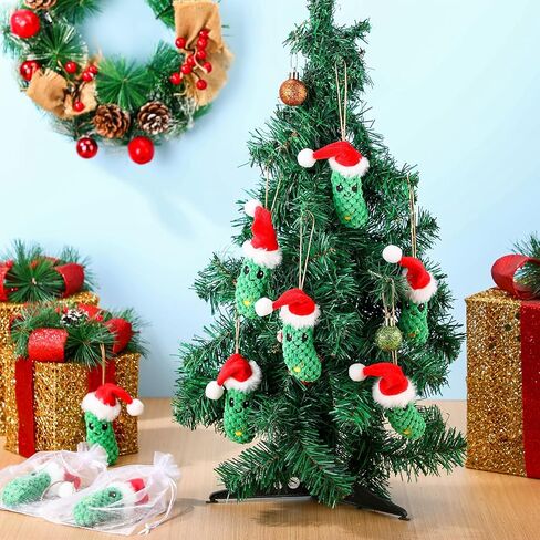 Christmas Pickle Gifts German Pickle in Santa Hat Ornament with The Legend of Pickle Card and Organza Bags Crochet Cucumber Knitted Positive Doll Stuff for Family Student Friend(12 Sets) in Saudi Arabia