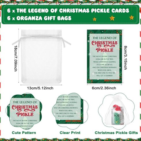 Christmas Pickle Gifts German Pickle in Santa Hat Ornament with The Legend of Pickle Card and Organza Bags Crochet Cucumber Knitted Positive Doll Stuff for Family Student Friend(12 Sets) in Saudi Arabia