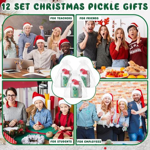 Christmas Pickle Gifts German Pickle in Santa Hat Ornament with The Legend of Pickle Card and Organza Bags Crochet Cucumber Knitted Positive Doll Stuff for Family Student Friend(12 Sets) in Saudi Arabia