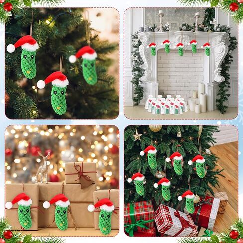 Christmas Pickle Gifts German Pickle in Santa Hat Ornament with The Legend of Pickle Card and Organza Bags Crochet Cucumber Knitted Positive Doll Stuff for Family Student Friend(12 Sets) in Saudi Arabia