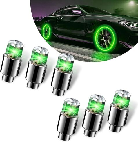 6 PCS Car Tire Valve Light, Vibration Sensor Breathing Flash Light, Auto Modified Accessories, for Most Cars (Green) in Saudi Arabia