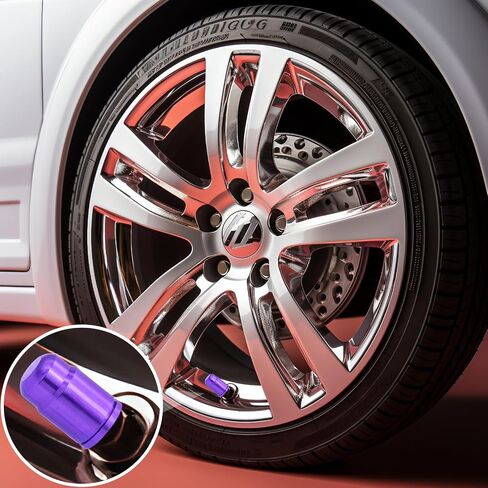 4PCS Car Tire Valve Stem Caps, Aluminum Alloy Wheel Valve Covers with Rubber O-Ring, Universal for Cars, SUVs, Bike, Bicycles,Trucks and Motorcycles (Purple) in Kuwait
