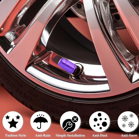 4PCS Car Tire Valve Stem Caps, Aluminum Alloy Wheel Valve Covers with Rubber O-Ring, Universal for Cars, SUVs, Bike, Bicycles,Trucks and Motorcycles (Purple) in Kuwait