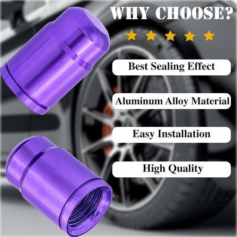 4PCS Car Tire Valve Stem Caps, Aluminum Alloy Wheel Valve Covers with Rubber O-Ring, Universal for Cars, SUVs, Bike, Bicycles,Trucks and Motorcycles (Purple) in Kuwait