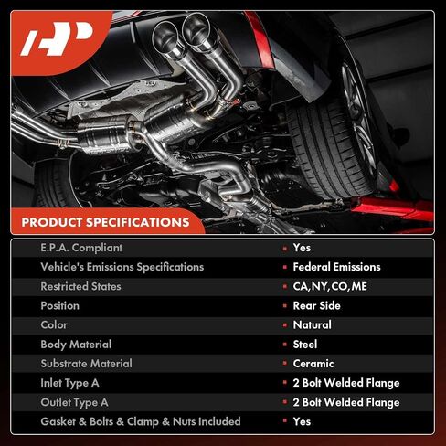 A-Premium Rear Catalytic Converter with Gasket Kit Direct-Fit Compatible with Mitsubishi Lancer 2008-2017 2.0L, Lancer 2009-2011 2.4L, E.P.A. Compliant in Saudi Arabia
