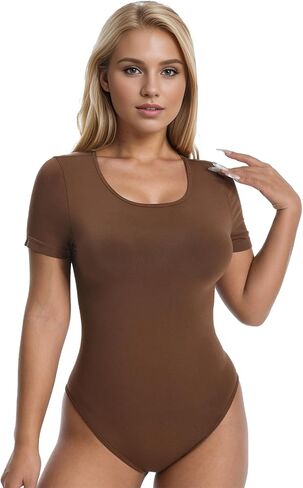 +MD Round Neck Bodysuits for Women Short Sleeve, Slimming Waist Tops, Basic T-shirt in Kuwait