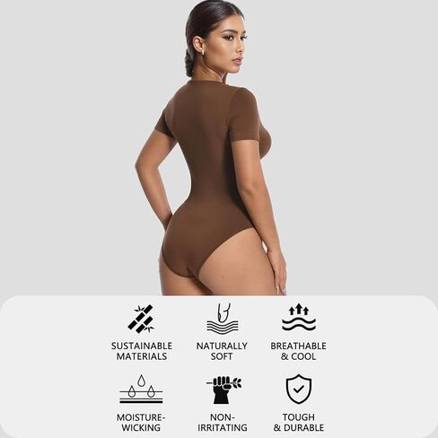 +MD Round Neck Bodysuits for Women Short Sleeve, Slimming Waist Tops, Basic T-shirt in Kuwait
