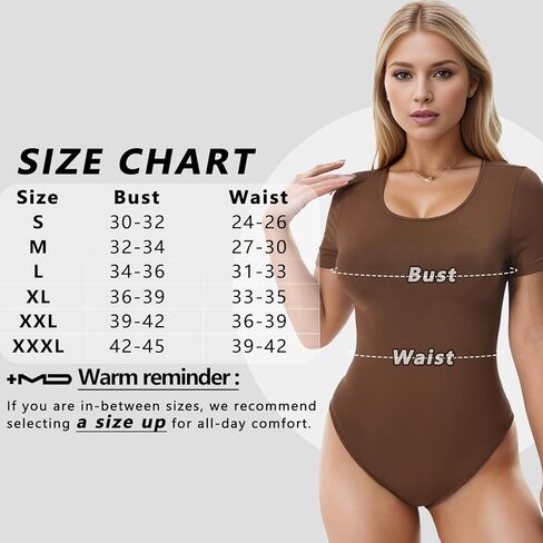 +MD Round Neck Bodysuits for Women Short Sleeve, Slimming Waist Tops, Basic T-shirt in Kuwait