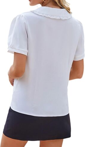 Womens Button Down Shirt Short Sleeve Peter Pan Collar Shirt Summer Work Office Blouses Top 2024 in Saudi Arabia