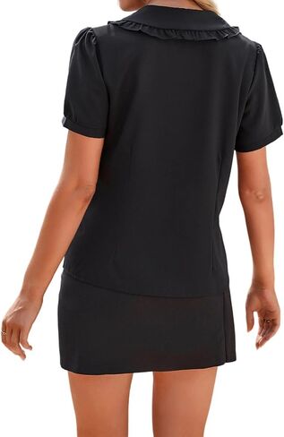 Womens Button Down Shirt Short Sleeve Peter Pan Collar Shirt Summer Work Office Blouses Top 2024 in Saudi Arabia