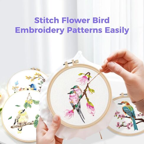 4 Sets Embroidery Kit for Beginners, Art Craft Handy Sewing Set Hummingbird and Flower Cross Stitch Starter Kits, DIY Embroidery Kits with Patterns and Instructions Hoops Needles Threads in Saudi Arabia
