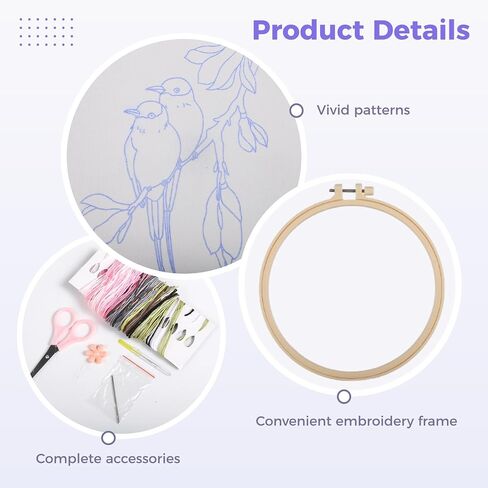 4 Sets Embroidery Kit for Beginners, Art Craft Handy Sewing Set Hummingbird and Flower Cross Stitch Starter Kits, DIY Embroidery Kits with Patterns and Instructions Hoops Needles Threads in Saudi Arabia