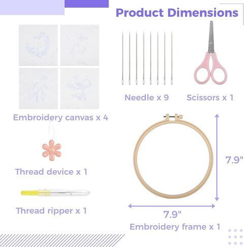 4 Sets Embroidery Kit for Beginners, Art Craft Handy Sewing Set Hummingbird and Flower Cross Stitch Starter Kits, DIY Embroidery Kits with Patterns and Instructions Hoops Needles Threads in Saudi Arabia
