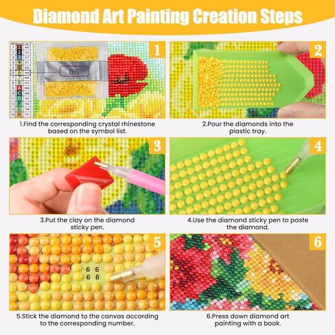 QENSPE Flowers Diamond Art Painting Kits for Adults and Beginners,Round Full Drill Diamond Dots Paintings,5D DIY Arts and Crafts Gem Art Painting Kits 12x16inch in Kuwait