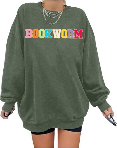 MNLYBABY Book Lover Sweatshirt Women Embroidered Bookworm Sweatshirts Bookish Sweater Book Lover Gift Teacher Long Sleeve Top in Saudi Arabia