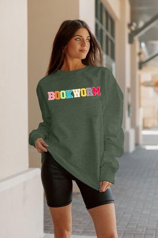 MNLYBABY Book Lover Sweatshirt Women Embroidered Bookworm Sweatshirts Bookish Sweater Book Lover Gift Teacher Long Sleeve Top in Saudi Arabia