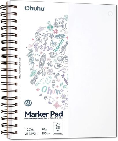 Ohuhu Double Sided Marker Pads Art Sketchbook Bleedproof - 8.3x8.3 Square Paper Size - 90LB/150GSM Smooth Drawing Paper - 60 Sheets/120 Pages, Spiral Bound Sketching Book for Alcohol Markers Christmas in Saudi Arabia