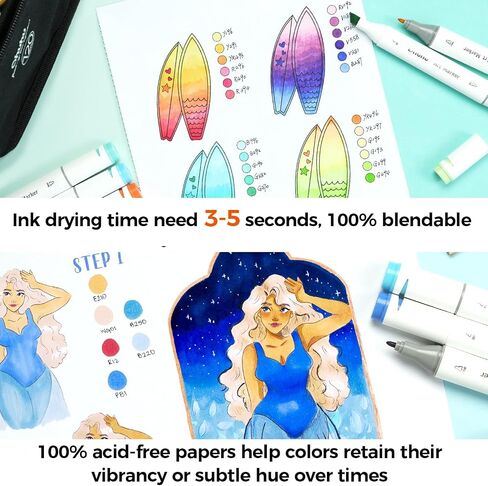 Ohuhu Double Sided Marker Pads Art Sketchbook Bleedproof - 8.3x8.3 Square Paper Size - 90LB/150GSM Smooth Drawing Paper - 60 Sheets/120 Pages, Spiral Bound Sketching Book for Alcohol Markers Christmas in Saudi Arabia