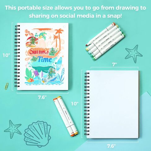 Ohuhu Double Sided Marker Pads Art Sketchbook Bleedproof - 8.3x8.3 Square Paper Size - 90LB/150GSM Smooth Drawing Paper - 60 Sheets/120 Pages, Spiral Bound Sketching Book for Alcohol Markers Christmas in Saudi Arabia
